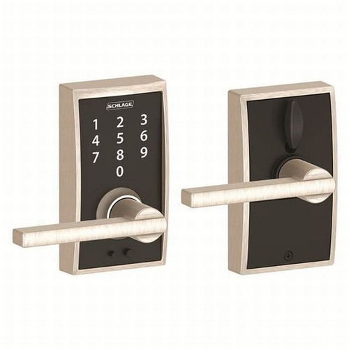 Schlage FE695CEN619LAT Satin Nickel Century Keyless Touch Pad Electronic Leverset with Latitude Lever