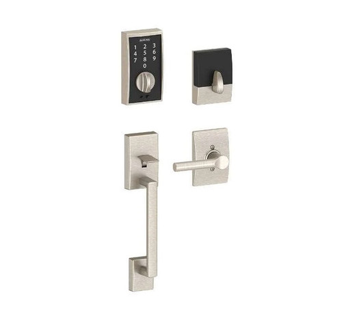 Schlage FE375CEN619BRWCEN Satin Nickel Century Keyless Touch Pad Electronic Handleset with Broadway Lever and Century Rose