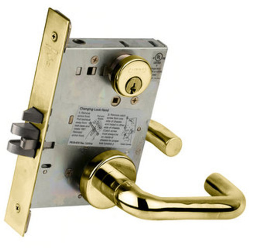 Schlage L9056P-605 Polished Brass Mortise Entrance/Office Lock with Automatic Unlocking with Your Choice of Handle and Rose