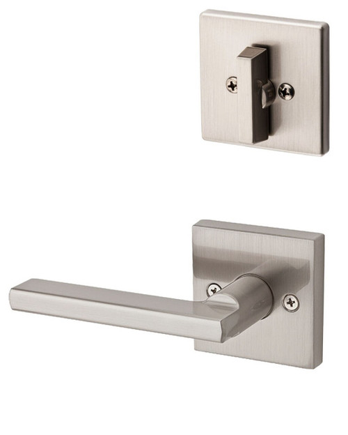 Kwikset 604HFLSQT-15 Satin Nickel Halifax Lever with Square Rose Single Cylinder Handleset (Interior Side Only)