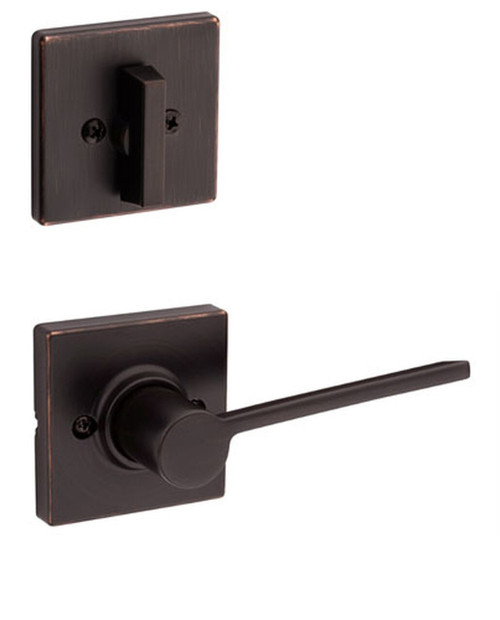 Kwikset 604LRLSQT-11P-LH Left Hand Venetian Bronze Ladera Lever with Square Rose Single Cylinder Handleset (Interior Side Only)
