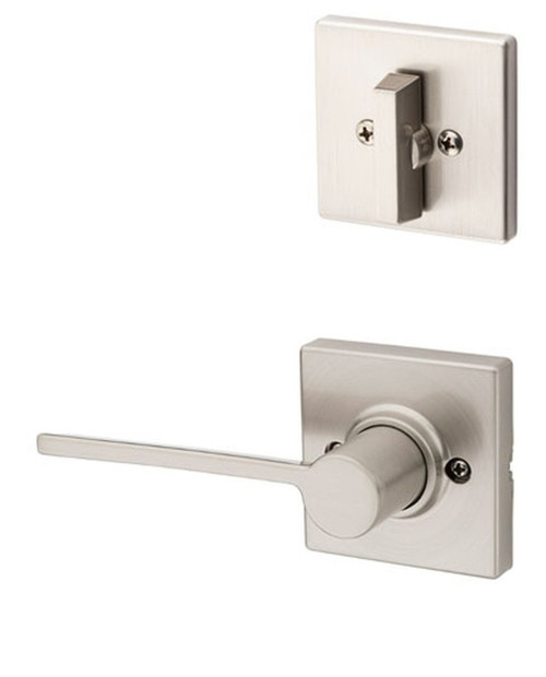 Kwikset 604LRLSQT-15-RH Right Hand Satin Nickel Ladera Lever with Square Rose Single Cylinder Handleset (Interior Side Only)