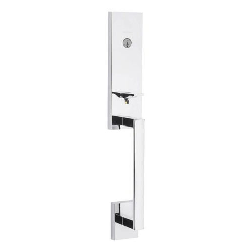 Kwikset 818VNHLIP-26S.STRKP Single Cylinder Vancouver Exterior Handleset with SmartKey with 6AL Latch and STRKP Strike Pack which includes Square Corner; Round Corner and 5303 Round Corner Full Lip Strikes Bright Chrome Finish