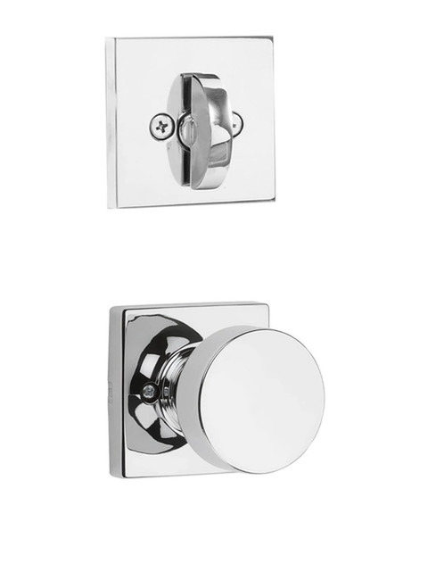 Kwikset 966PSKSQT-26 Pismo Knob with Square Rose Interior Single Cylinder Handleset Trim Bright Chrome Finish