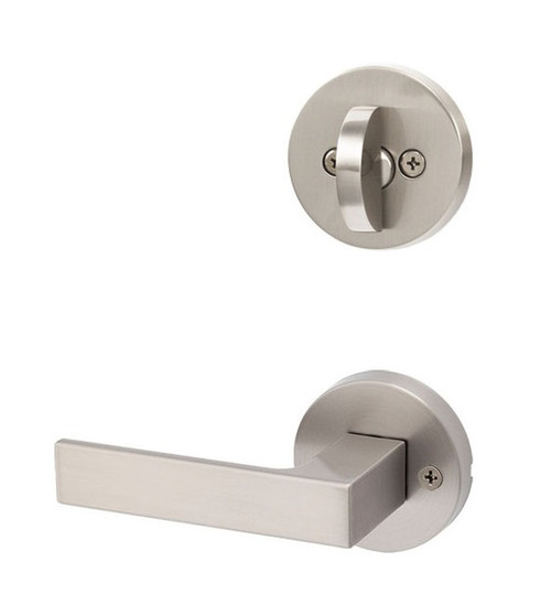 Kwikset 966SALRDT-15 Satin Nickel Singapore Lever with Round Rosette Single Cylinder Handleset (Interior Side Only)