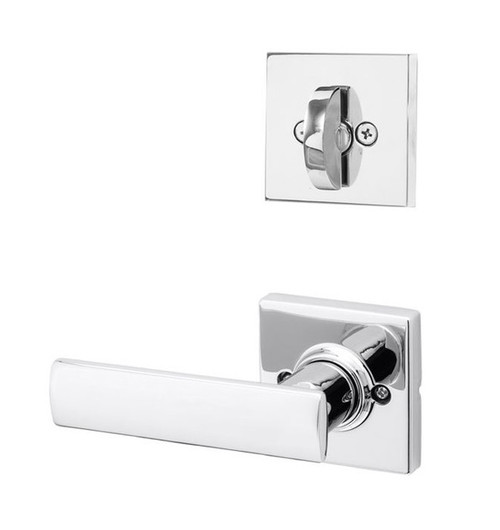 Kwikset 966BRNLSQT-26 Polished Chrome Breton Lever with Square Rosette Single Cylinder Handleset (Interior Side Only)