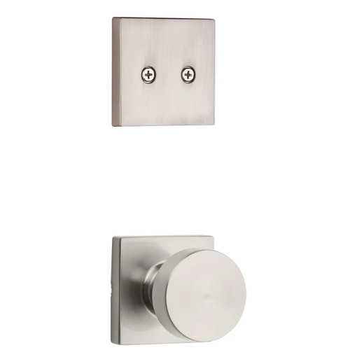 Kwikset 968PSKSQT-15 Pismo Knob with Square Rose Interior Dummy Handleset Trim Satin Nickel Finish