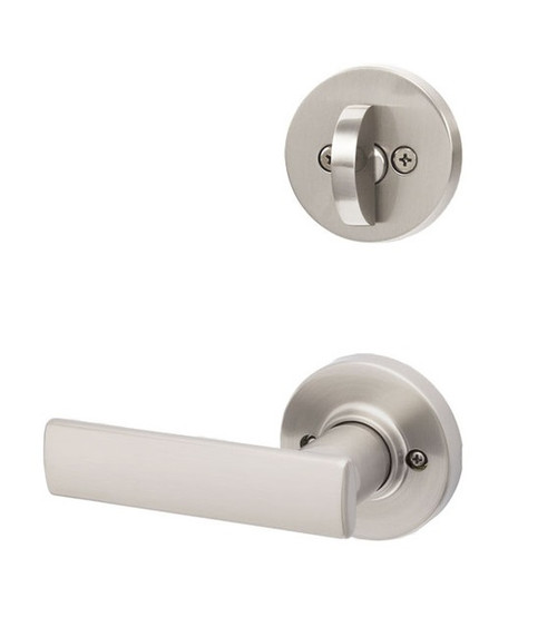 Kwikset 968BRNLRDT-15 Satin Nickel Dummy Handleset with Breton Lever with Round Rosette (Interior Side Only)