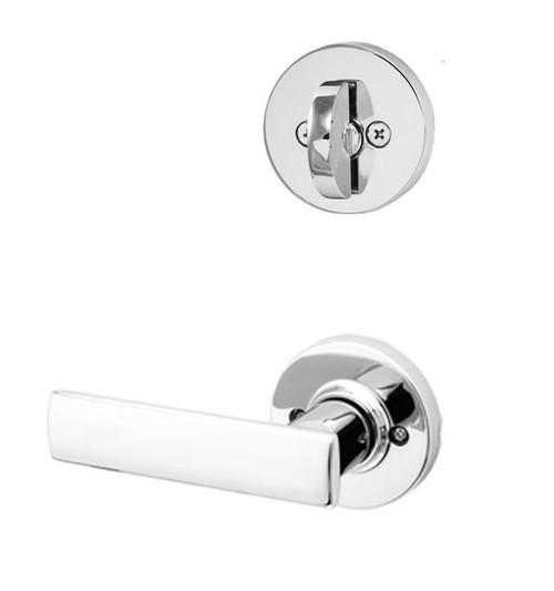 Kwikset 968BRNLRDT-26 Polished Chrome Dummy Handleset with Breton Lever with Round Rosette (Interior Side Only)