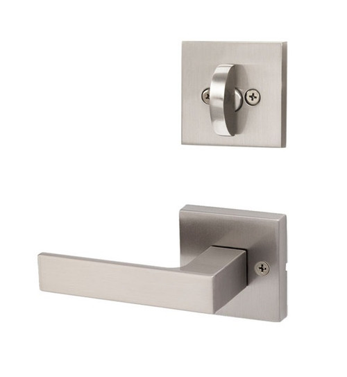 Kwikset 971SALSQT-15 Satin Nickel Singapore Lever with Square Rosette Single Cylinder Handleset (Interior Side Only)