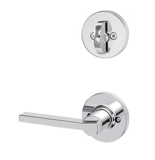 Kwikset 971CSLRDT-26 Polished Chrome Casey Lever with Round Rosette Single Cylinder Handleset (Interior Side Only)