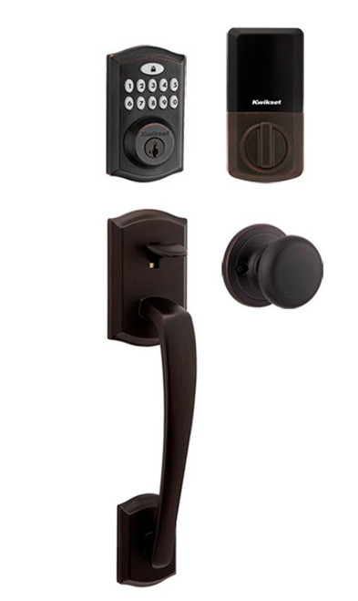 Kwikset 9260TRL-815PTHH-11P Traditional SmartCode Keypad Electronic Deadbolt SmartKey with Prescott Handleset and Hancock Knob Combo Venetian Bronze Finish