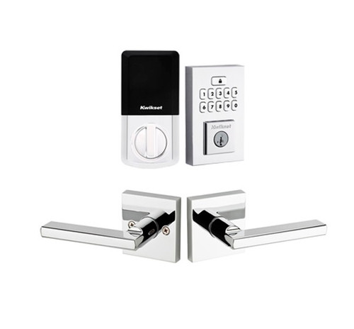 Kwikset 9260CNT-720HFLSQT-26 Contemporary SmartCode Keypad Electronic Deadbolt SmartKey with Halifax Lever with Square Rose Passage Lock Combo Polished Chrome Finish