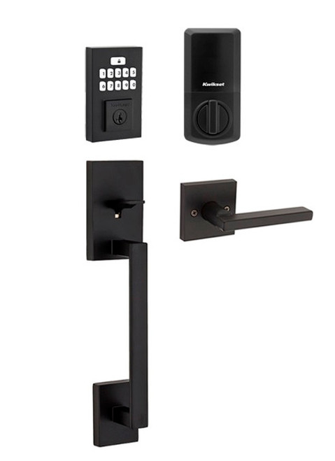 Kwikset 9260CNT-815SCEHFL-514 Contemporary SmartCode Keypad Electronic Deadbolt SmartKey with San Clemente Handleset and Halifax Lever Combo Iron Black Finish