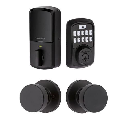 Kwikset 942BLE-720PSKRDT-514 Aura Bluetooth Keypad Electronic Deadbolt with Pismo Knob with Round Rose Iron Black Finish