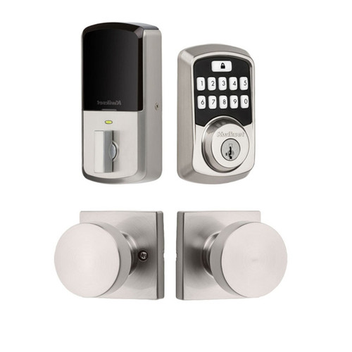 Kwikset 942BLE-720PSKSQT-15 Aura Bluetooth Keypad Electronic Deadbolt with Pismo Knob with Square Rose Satin Nickel Finish