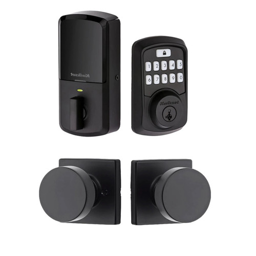 Kwikset 942BLE-720PSKSQT-514 Aura Bluetooth Keypad Electronic Deadbolt with Pismo Knob with Square Rose Iron Black Finish
