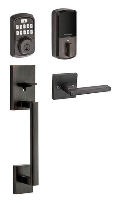 Kwikset 942BLE-815SCEHFL-11P Aura Bluetooth Keypad Electronic Deadbolt with San Clemente Handleset Venetian Bronze Finish