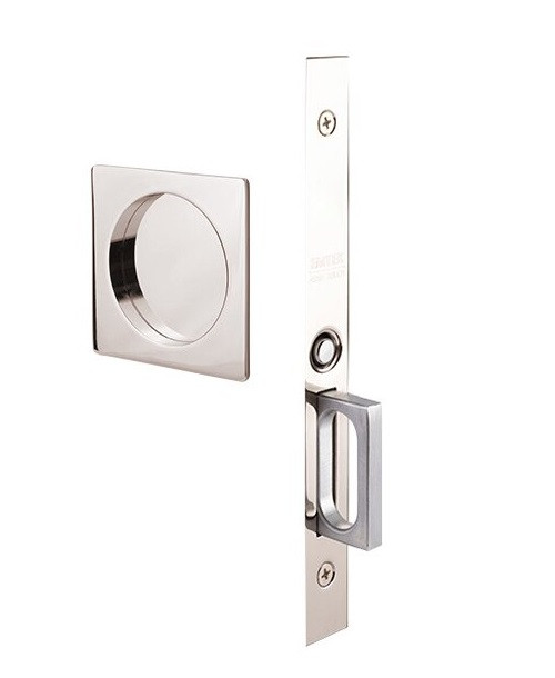 Emtek 2184US14 Square Passage Pocket Door Mortise Lock Polished Nickel Finish