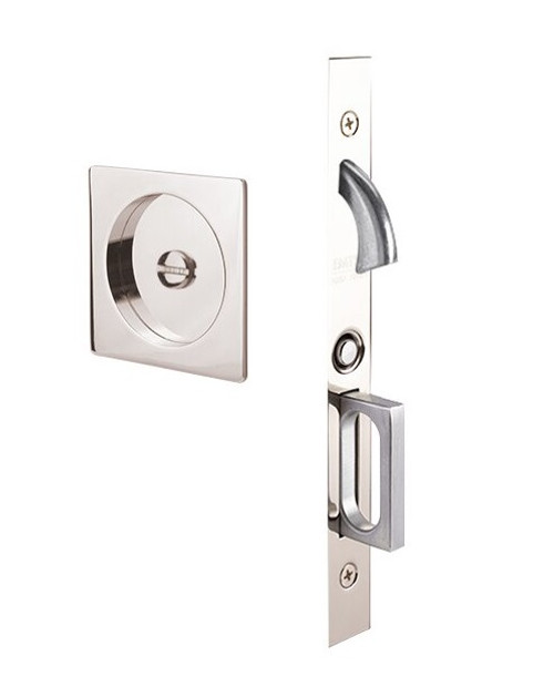 Emtek 2185US14 Square Privacy Pocket Door Mortise Lock Polished Nickel Finish