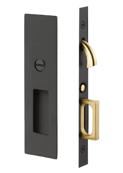 Emtek 2155US19 Narrow Modern Rectangular Privacy Pocket Door Mortise Lock Flat Black Finish