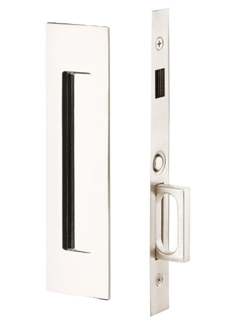 Emtek 2156US14 Narrow Modern Rectangular Dummy Pocket Door Mortise Lock Polished Nickel Finish