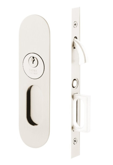 Emtek 2163US14 Narrow Oval Keyed Pocket Door Mortise Lock Polished Nickel Finish