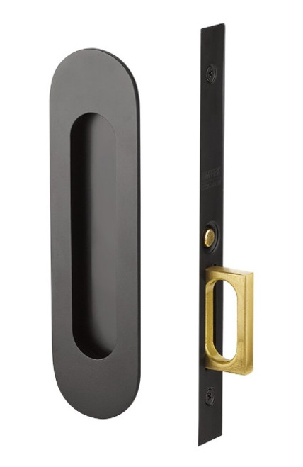 Emtek 2164US19 Narrow Oval Passage Pocket Door Mortise Lock Flat Black Finish