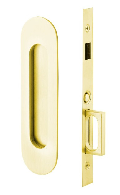 Emtek 2166US3NL Narrow Oval Dummy Pocket Door Mortise Lock Unlacquered Brass Finish