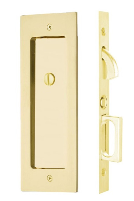 Emtek 2115US3NL Unlacquered Brass Modern Rectangular Privacy Pocket Door Mortise Lock
