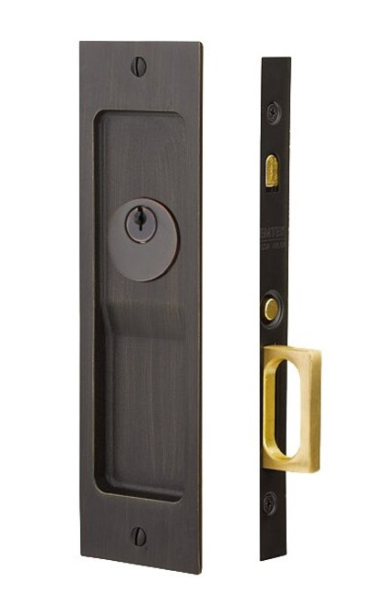 Emtek 2123MB Rustic Modern Rectangular Keyed Pocket Door Mortise Lock Medium Bronze Finish