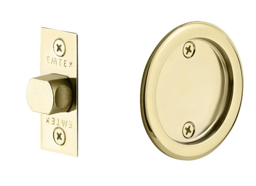 Emtek 2144US3 Round Passage Pocket Door Tubular Lock with Passage Strike Plate Lifetime Brass Finish