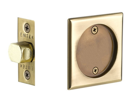 Emtek 2134US7 Square Passage Pocket Door Tubular Lock with Passage Strike Plate French Antique Finish