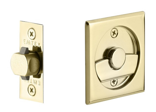 Emtek 2135US3 Square Privacy Pocket Door Tubular Lock with Privacy Strike Plate and Dust Box Lifetime Brass Finish