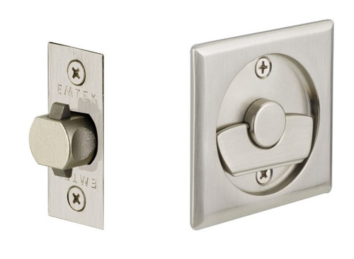 Emtek 2135US15 Square Privacy Pocket Door Tubular Lock with Privacy Strike Plate and Dust Box Satin Nickel Finish