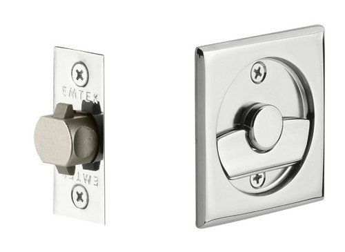 Emtek 2135US26 Square Privacy Pocket Door Tubular Lock with Privacy Strike Plate and Dust Box Polished Chrome Finish