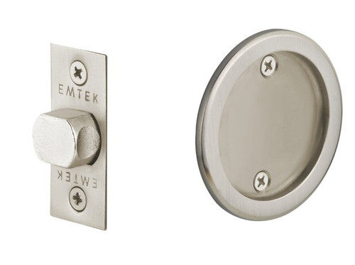 Emtek 2144US15 Round Passage Pocket Door Tubular Lock with Passage Strike Plate Satin Nickel Finish