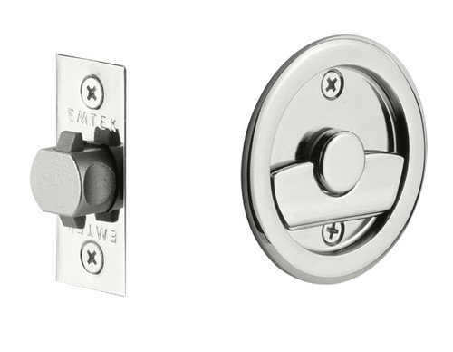Emtek 2145US26 Round Privacy Pocket Door Tubular Lock with Privacy Strike Plate and Dust Box Polished Chrome Finish