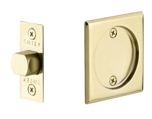 Emtek 2134US3 Square Passage Pocket Door Tubular Lock with Passage Strike Plate Lifetime Brass Finish