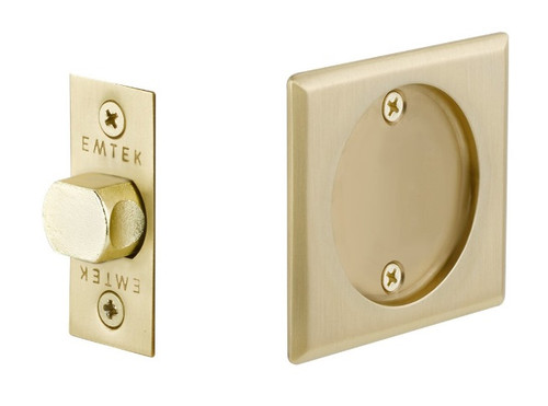 Emtek 2134US4 Square Passage Pocket Door Tubular Lock with Passage Strike Plate Satin Brass Finish