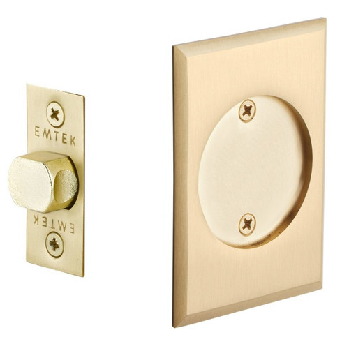 Emtek 2014US4 Rectangular Passage Pocket Door Tubular Lock with Passage Strike Plate Satin Brass Finish