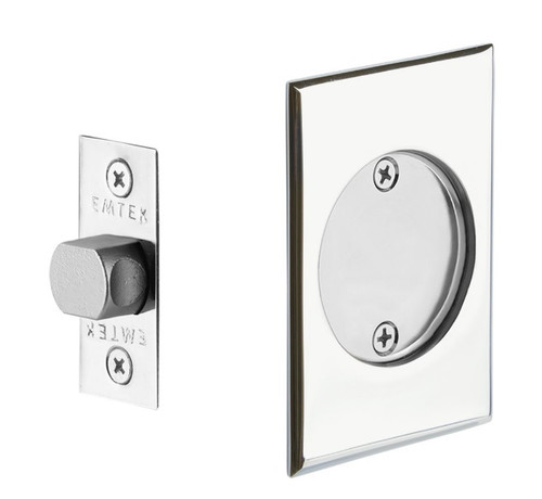 Emtek 2014US26 Rectangular Passage Pocket Door Tubular Lock with Passage Strike Plate Polished Chrome Finish