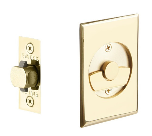 Emtek 2015US3 Rectangular Privacy Pocket Door Tubular Lock with Privacy Strike Plate and Dust Box Lifetime Brass Finish