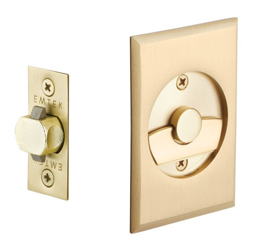 Emtek 2015US4 Rectangular Privacy Pocket Door Tubular Lock with Privacy Strike Plate and Dust Box Satin Brass Finish