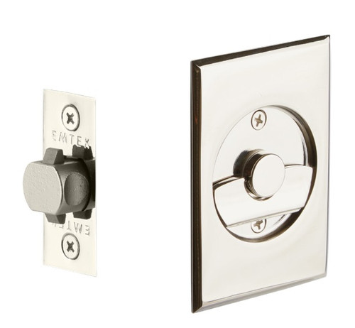 Emtek 2015US14 Rectangular Privacy Pocket Door Tubular Lock with Privacy Strike Plate and Dust Box Polished Nickel Finish