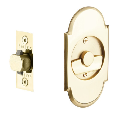 Emtek 2035US3 #8 Privacy Pocket Door Tubular Lock with Privacy Strike Plate and Dust Box Lifetime Brass Finish