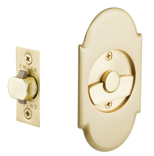 Emtek 2035US4 #8 Privacy Pocket Door Tubular Lock with Privacy Strike Plate and Dust Box Satin Brass Finish