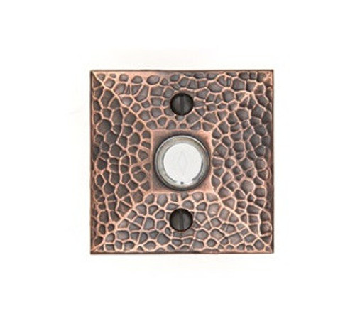 Emtek 2452US3NL Unlacquered Brass Doorbell Button with Hammered Rosette