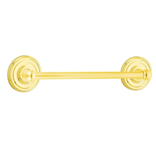 Emtek 26024US3NL Unlacquered Polished Brass 12" Traditional Brass Towel Bar