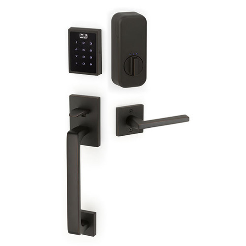 Emtek EMP0103XXXUS10B EMPowered™ Motorized Touchscreen Keypad Baden Entry Handleset with Your Choice of Handle Oil Rubbed Bronze Finish